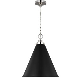 Chapman & Myers by Visual Comfort Studio Wellfleet Medium Cone Pendant, Midnight Black & Polished Nickel For Sale