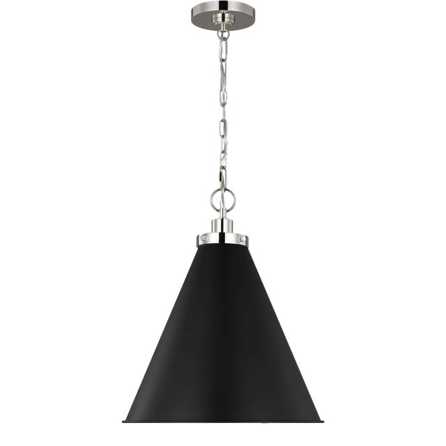 Chapman & Myers by Visual Comfort Studio Wellfleet Medium Cone Pendant, Midnight Black & Polished Nickel For Sale