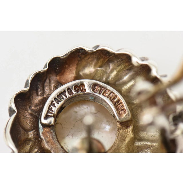 Vintage Tiffany and Co. Sterling Silver and Mabe Pearl Pierced Lever Back Earrings Pair of 70's For Sale - Image 9 of 10