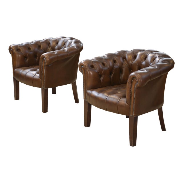 Vintage Leather Club Chairs, 1990s, Set of 2 For Sale