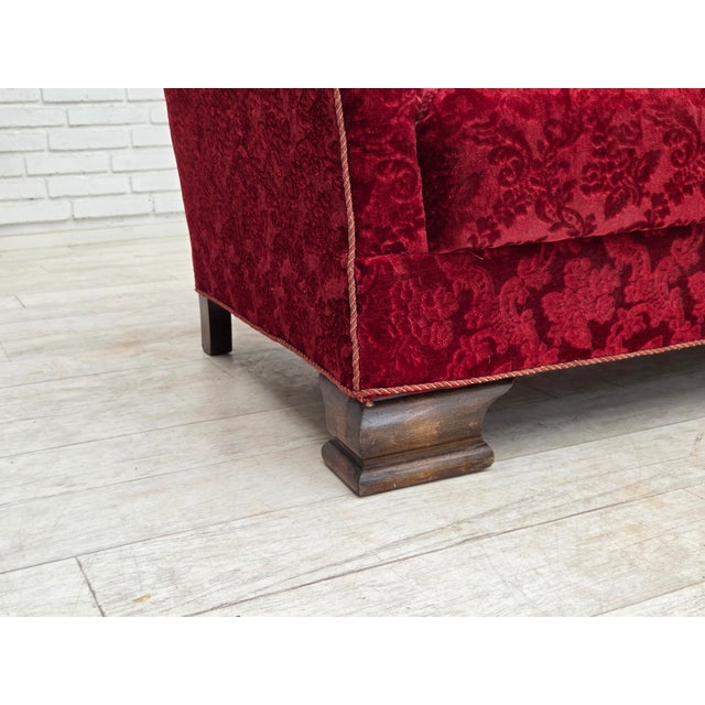Danish Three-Seater Sofa in Furniture Velour and Oak Wood, 1950s For Sale - Image 10 of 18