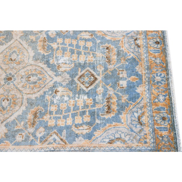 1960s Vintage Malayer Shabby Chic Handmade Floral Navy Blue Wool Rug For Sale In New York - Image 6 of 8