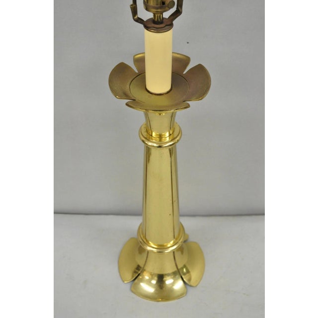 Hollywood Regency Vintage Remington Hollywood Regency Brass Lotus Flower Candlestick Table Lamp For Sale - Image 3 of 12