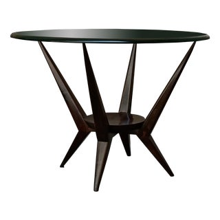 Vintage Coffee Table with Wood Frame and Round Glass Top by Ico Parisi, 1960s For Sale