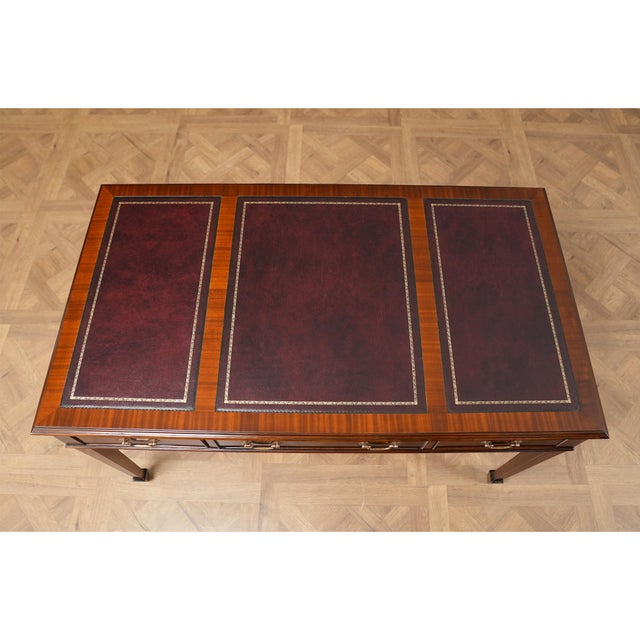 Wood Mahogany Writing Table With Red Leather For Sale - Image 7 of 14