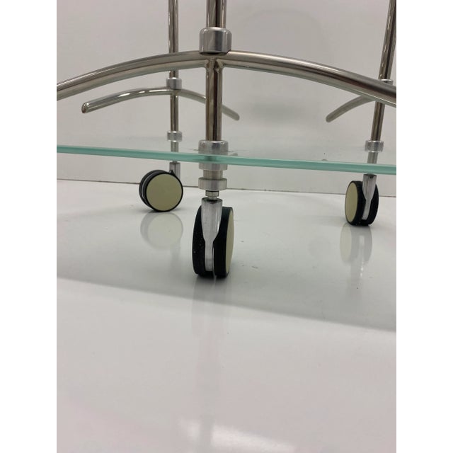 Chrome Contemporary Modern Italian Chrome and Glass Two Tiered Bar Cart For Sale - Image 8 of 11
