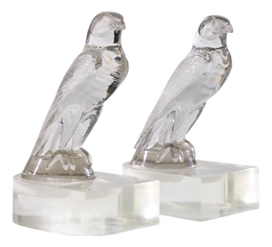 René Lalique Falcon Car Mascot Clear Glass Mounted Bookends - Pair