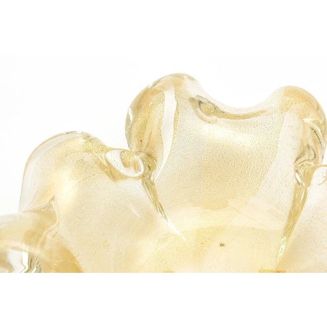 Vintage Murano Gold Aventurine Glass Flower Glass Bowl With Stem, 1950's For Sale - Image 10 of 11