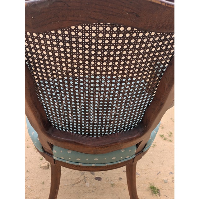 French Provincial Vintage Victorian French Provincial Style Caned Back Arm Chair With Upholstered Seat For Sale - Image 3 of 5