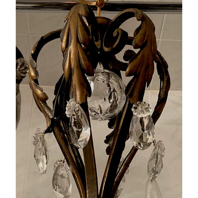 Gold 1950s French Iron & Crystal Chandelier For Sale - Image 8 of 13