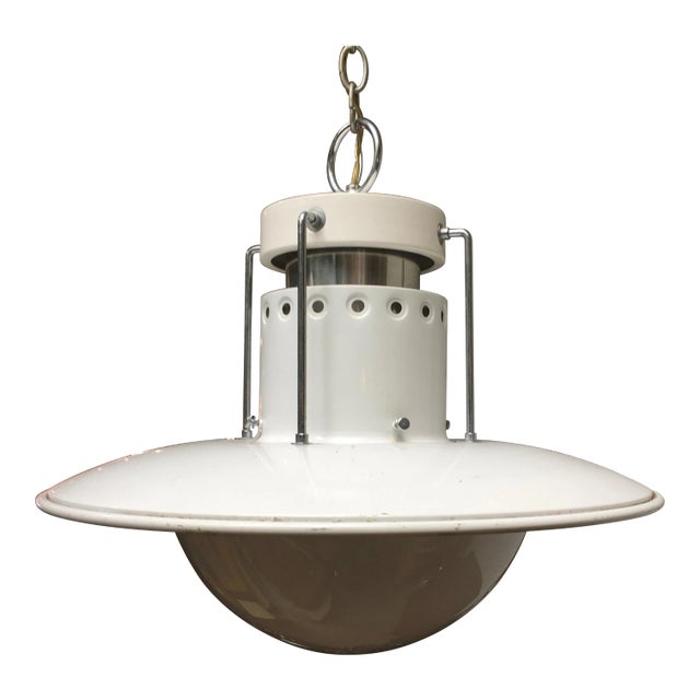 1980s Forecast Lighting Postmodern Pendant Chandelier, Los Angeles, White & Chrome For Sale
