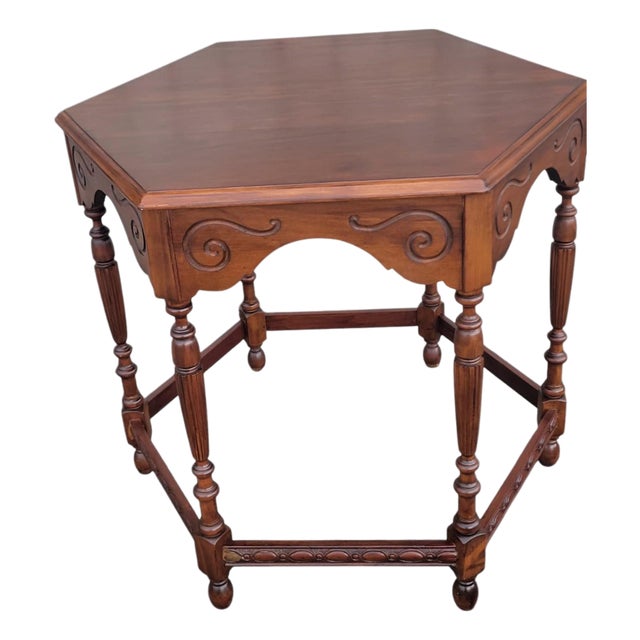 1940s Vintage American Cherry Center Table Carved Traditional For Sale