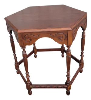 1940s Vintage American Cherry Center Table Carved Traditional