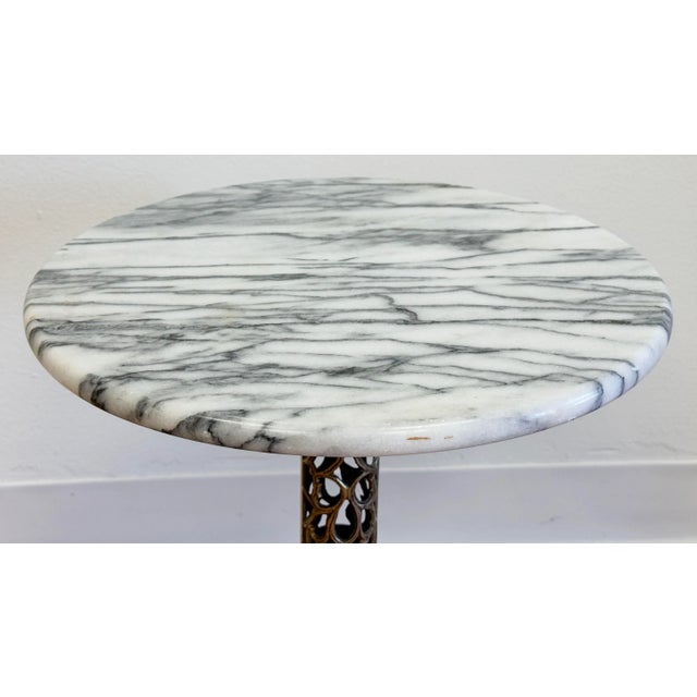 Vintage French Style Round Marble Top Brass Filigree Table For Sale In Kansas City - Image 6 of 10