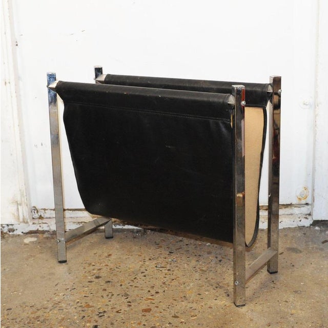 Black Mid-Century Modern Chrome and Black Leather Magazine Rack, 1960s For Sale - Image 8 of 9