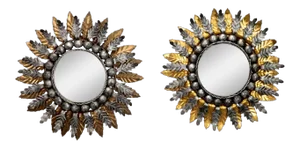 Spanish Gilt and Silver Metal Sunburst Mirrors - a Pair
