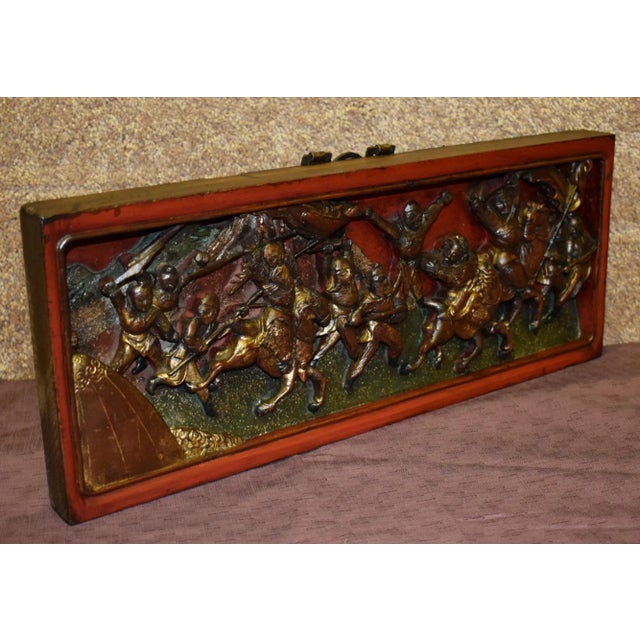 Antique Asian Carved Figural Plaque W/Brass Hanger For Sale - Image 10 of 13
