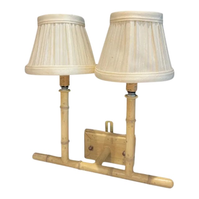 1980's Faux Bamboo Finish Sconce With Silk Shades For Sale