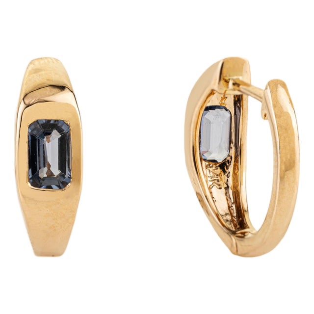 Vintage Style Chunky Sapphire Birthstone Hoop Earrings for Her in 14k Gold- A Pair For Sale