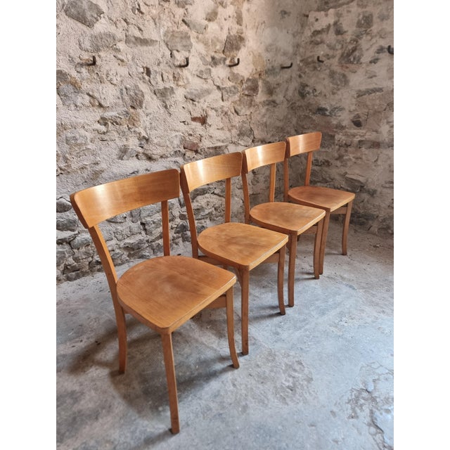 Mid-Century French Bistro Chairs in Beech and Plywood, 1960s, Set of 4 For Sale - Image 12 of 18