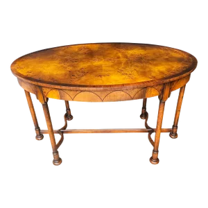 Theodore Alexander Mixed Fruitwoods Stretcher Library Table With Pull Out Trays