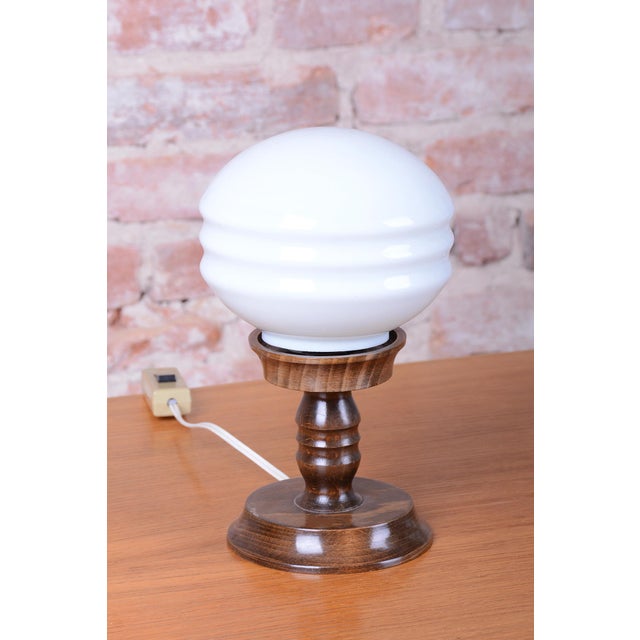 Art Deco Table Lamps in Beech and Opal Glass, Czech, 1930s, Set of 2 For Sale - Image 4 of 11