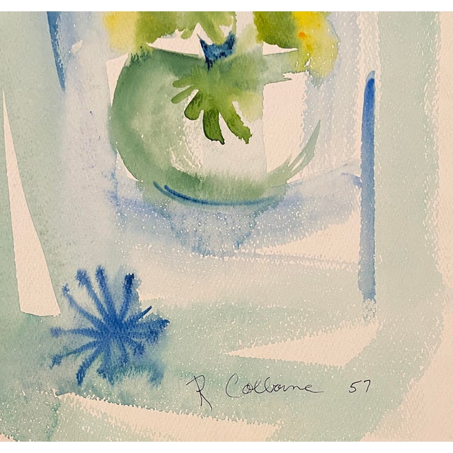 MCM painting on paper by artist Robert Colborne (1931-2002) of New York. Signed an dated lower right, estate stamp on the...