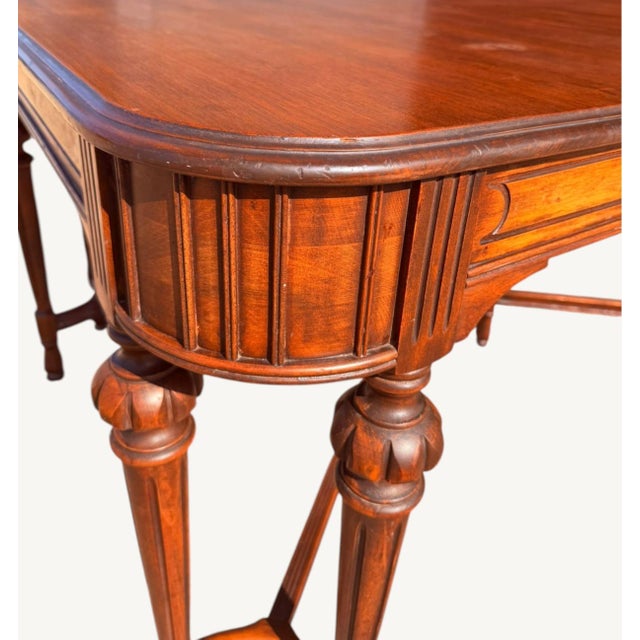 Antique 1920s Federal Hepplewhite Walnut Dining Table 16" Leaf Self-Storing For Sale - Image 13 of 18