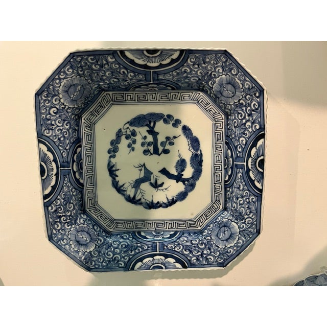 Antique Japanese Blue and White Arita Porcelain Octagonal Plate With Avian Motif For Sale - Image 15 of 15