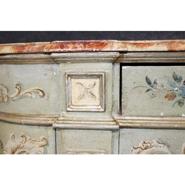 Italian Venetian Style Distressed Painted Sideboard With Faux Marble Top For Sale - Image 10 of 14