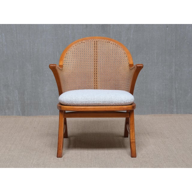 Vintage Armchair in Cherry Wood and Cane and Bouclé by Frits Schlegel, Denmark, 1940s For Sale - Image 4 of 15