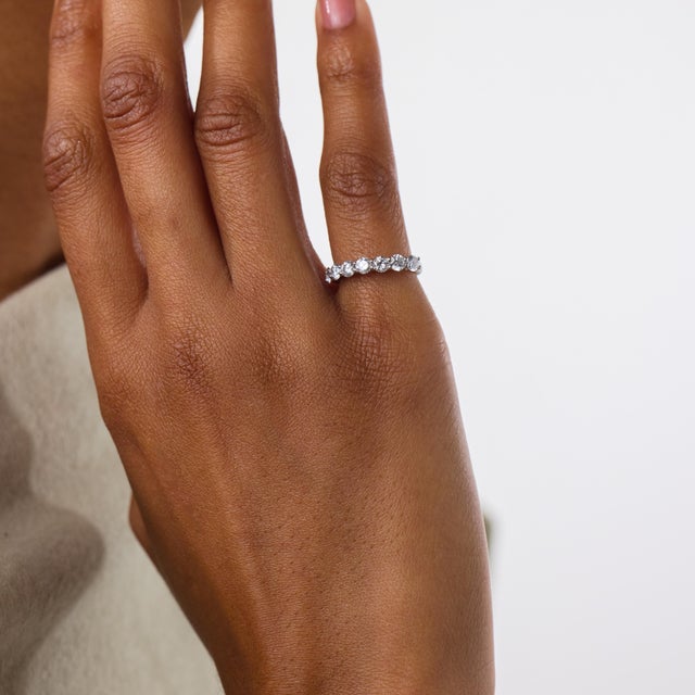Mid 20th Century Vintage Mayors Diamond 18k White Gold Half Eternity Band, Size 4.5 For Sale - Image 5 of 6