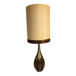 Laurel Lamp Company H-786 Mid-Century Modern Brass Table Lamp, Cataloged 1965, Original Shade For Sale