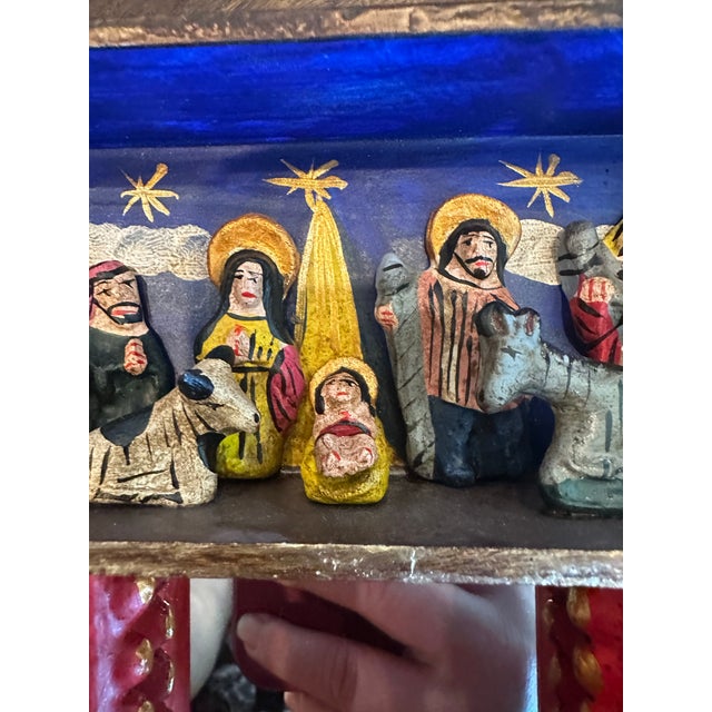 Vintage Peruvian Retablo Alejandro Chavez Little Carnaval Folk Art Mirror Signed For Sale - Image 4 of 6