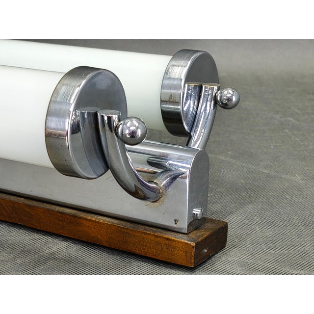 Metal Large Art Deco Chrome and Glass Wall Light, Former Czechoslovakia, 1930s For Sale - Image 7 of 10