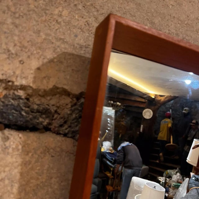 Wood 1970s Teak Wall Mirror Style of Pedersen & Hansen Denmark For Sale - Image 7 of 8