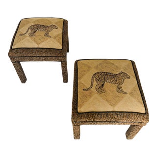Ottomans Milo Baughman Style Leopard - a Pair For Sale