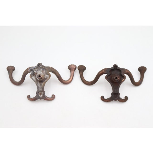 Metal Pair of Victorian Cast Iron Antique Hall Tree Hooks For Sale - Image 7 of 7