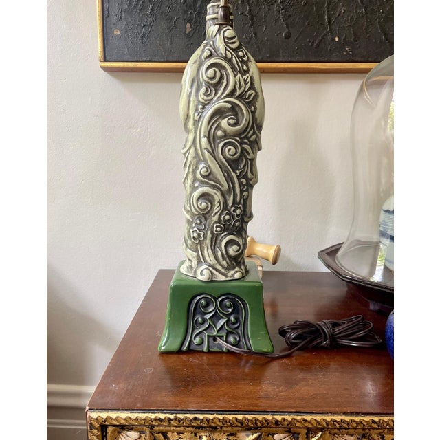 Vintage Green Asian Fu Lu Shou Deity Scholar Lamp For Sale In Chicago - Image 6 of 9