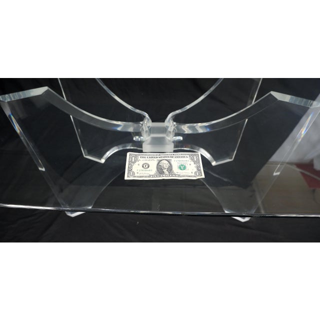 Transparent Oval Boat Shape Glass Top Butterfly Lucite Base 88" Long Dining Conference Table For Sale - Image 8 of 8