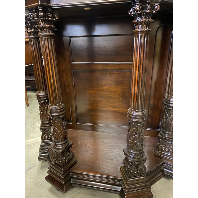 Wood Rich Dark Walnut Hand Carved Antique English Court Cupboard For Sale - Image 7 of 12