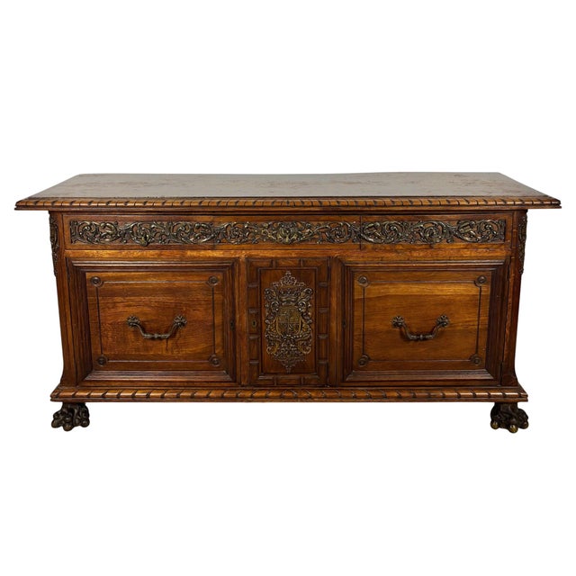 Large Henry II Style Oak Sideboard with Bronze Mounts, 1920 For Sale - Image 16 of 16