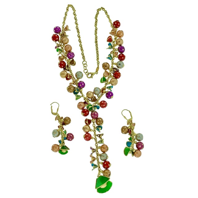 52 Gm 18 Karat Multi-Color Enamel Gold Necklace and Earring Suite Bridal Set For Sale - Image 15 of 18