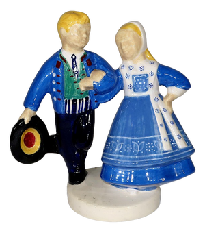 Couple of Young Dancers Figure in Earthenware by R. Micheau-Vernez for Henriot Quimper, Mid 20th Century