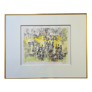 Original Lithograph of Horses in Park by French Artist Charles Cobelle 1902-1994