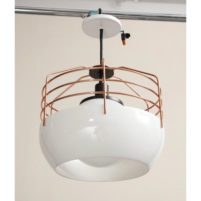 Copper Industrial Style White and Copper-Plated Pendant Light by Roll & Hill For Sale - Image 8 of 13
