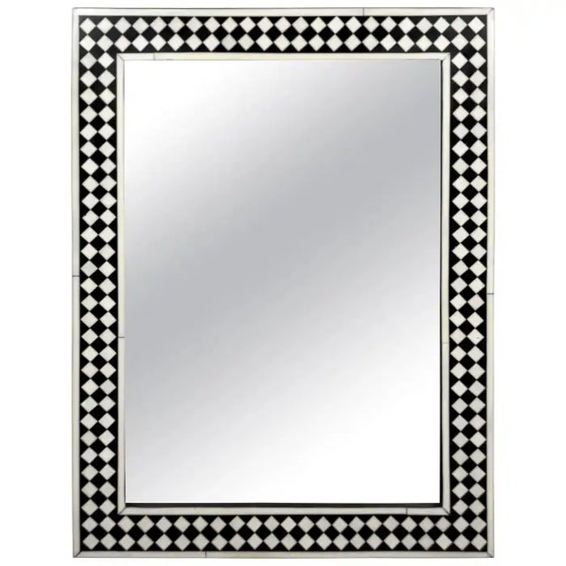 1990s Art Deco Style Black & White Resin in Diamond Design Mirror & Console, Set of 2 For Sale - Image 5 of 12