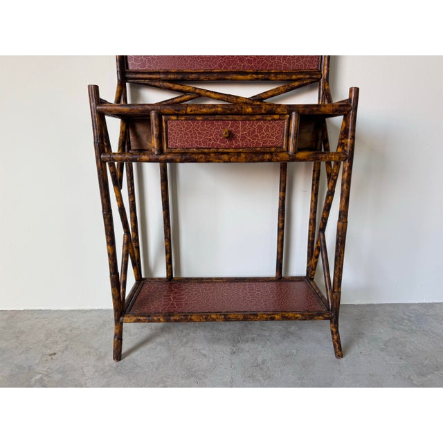 Brown Vintage Maitland-Smith English Style Burnt Bamboo Hall Tree / Coat Rack With Mirror/Sold For Sale - Image 8 of 12