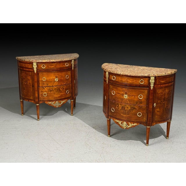 French Louis XVI Style, Demilune Commodes, a Pair, Inlaid, Bronze, France, 19th C. For Sale - Image 3 of 18