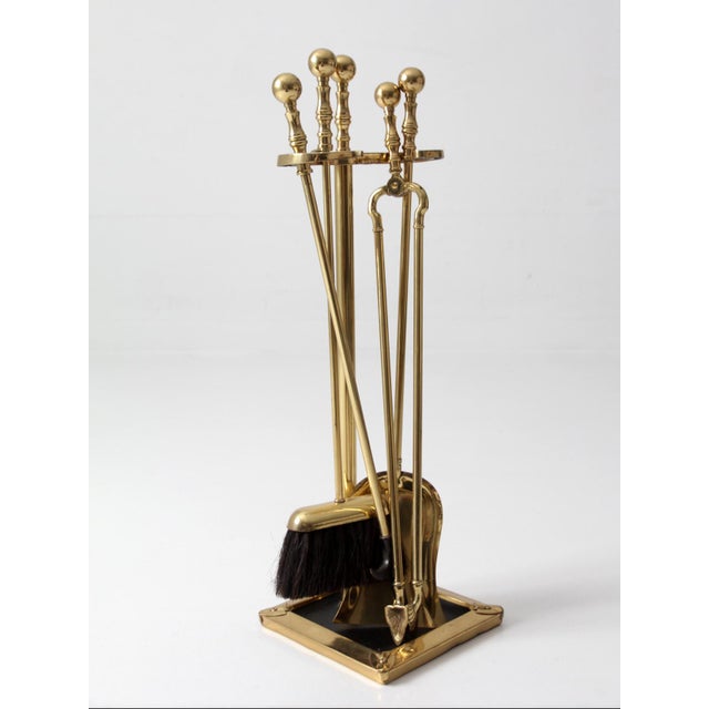 Vintage Brass Fireplace Tool Set For Sale - Image 11 of 14